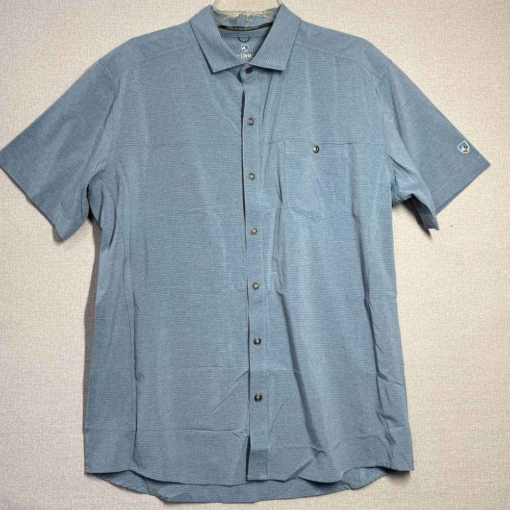 Kuhl Shirt Mens Large Blue Short Sleeve Button Front Tapered Fit Casual‎ Outdoor